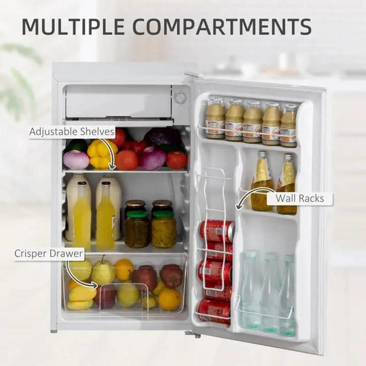 Compact Mini Fridge and Freezer 3.2 Cu Ft White with adjustable shelves and crisper drawer on Tampa Home & Garden Store