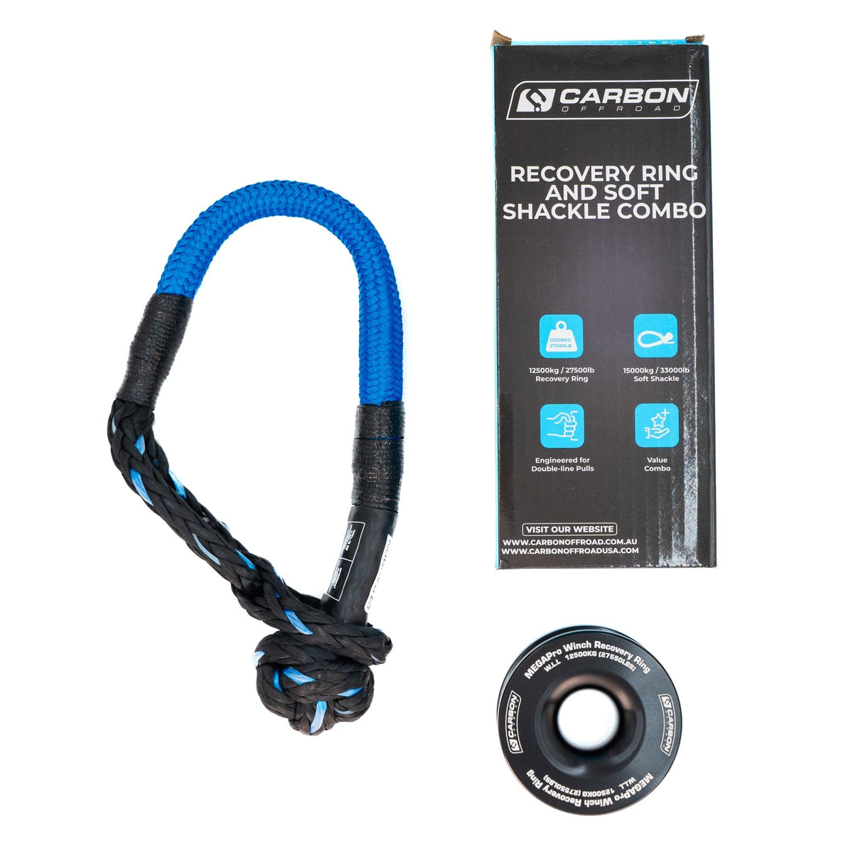 Recovery Ring and Soft Shackle Combo, blue braided rope 2-piece kit by Carbon Offroad USA on Tampa Home & Garden Store