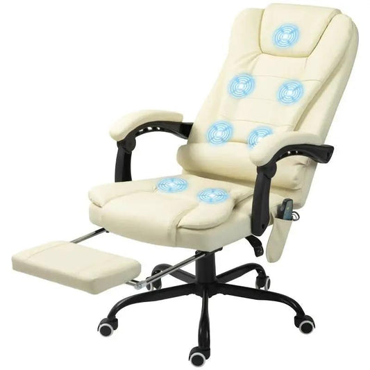 Cream 7-mode vibrating high-back office chair with fold-out footrest, HomePacific on Tampa Home & Garden Store