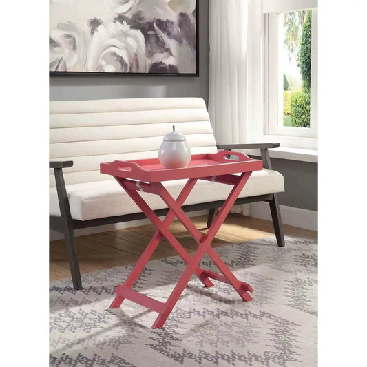 Folding TV Tray Table Coral Red with handles, HomePacific end table for living room on Tampa Home & Garden Store