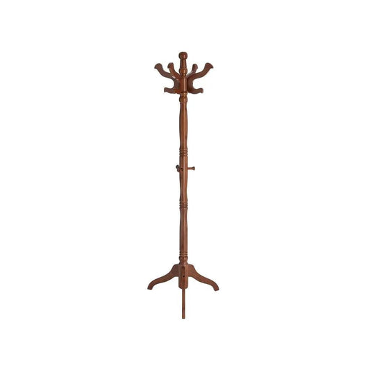 Solid wood coat rack in walnut finish with six hooks and tripod base by HomePacific on Tampa Home & Garden Store