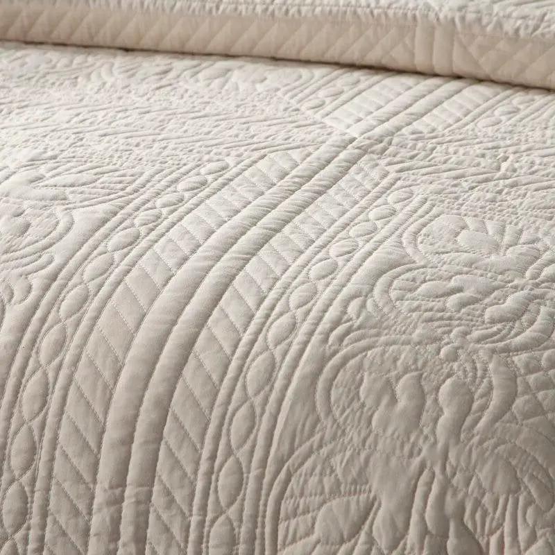 King Size 3 Piece Reversible Scalloped Edges Microfiber Quilt Set in Cream - Tampa Home & Garden Store