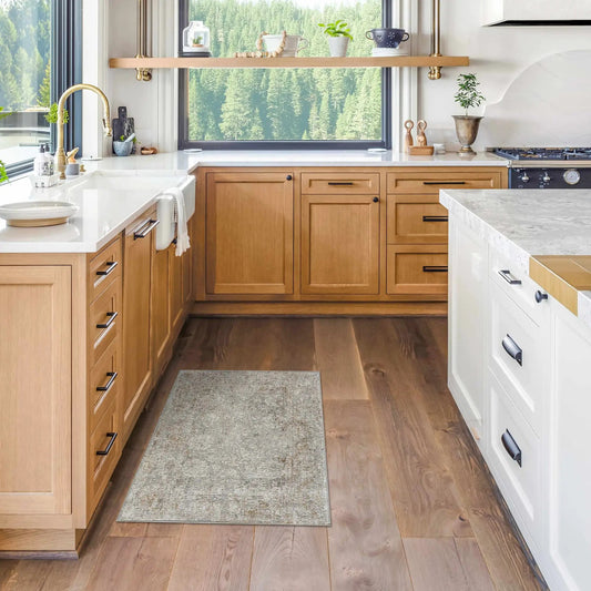 Pyote Textured Luxe Area Rug gray polyester runner by Boutique Rugs in a modern kitchen on Tampa Home & Garden Store