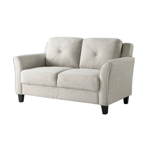 Modern cream microfiber loveseat with tufted back cushions and dark legs by HomePacific on Tampa Home & Garden Store