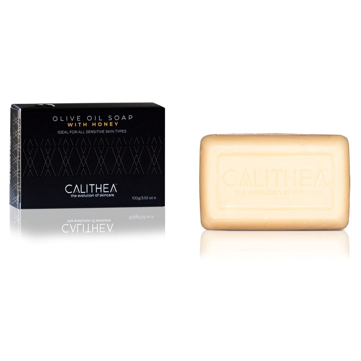 Olive oil honey soap 2 items: black Calithea box and beige bar 100g Best Product Finds on Tampa Home & Garden Store