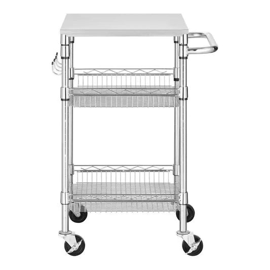 Compact Kitchen Cart HomePacific with stainless steel top, chrome frame, wire shelves, casters on Tampa Home & Garden Store