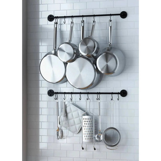 Set of 2 black metal wall mounted pot racks with 20 hooks on Tampa Home & Garden Store