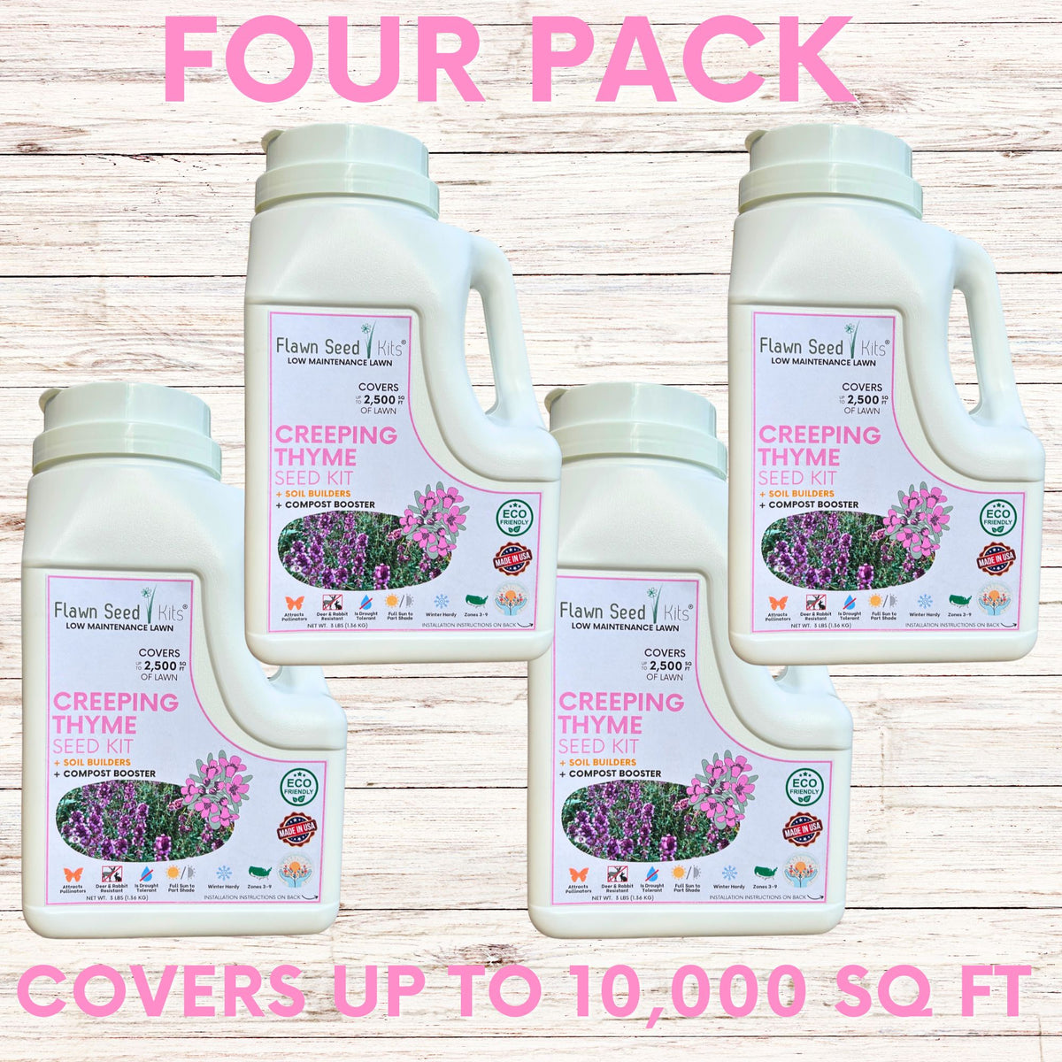 Creeping Thyme Seed Kit by Flawn Seed Kits, four-pack for a low maintenance lawn, covers up to 10,000 sq ft on Tampa Home & Garden Store