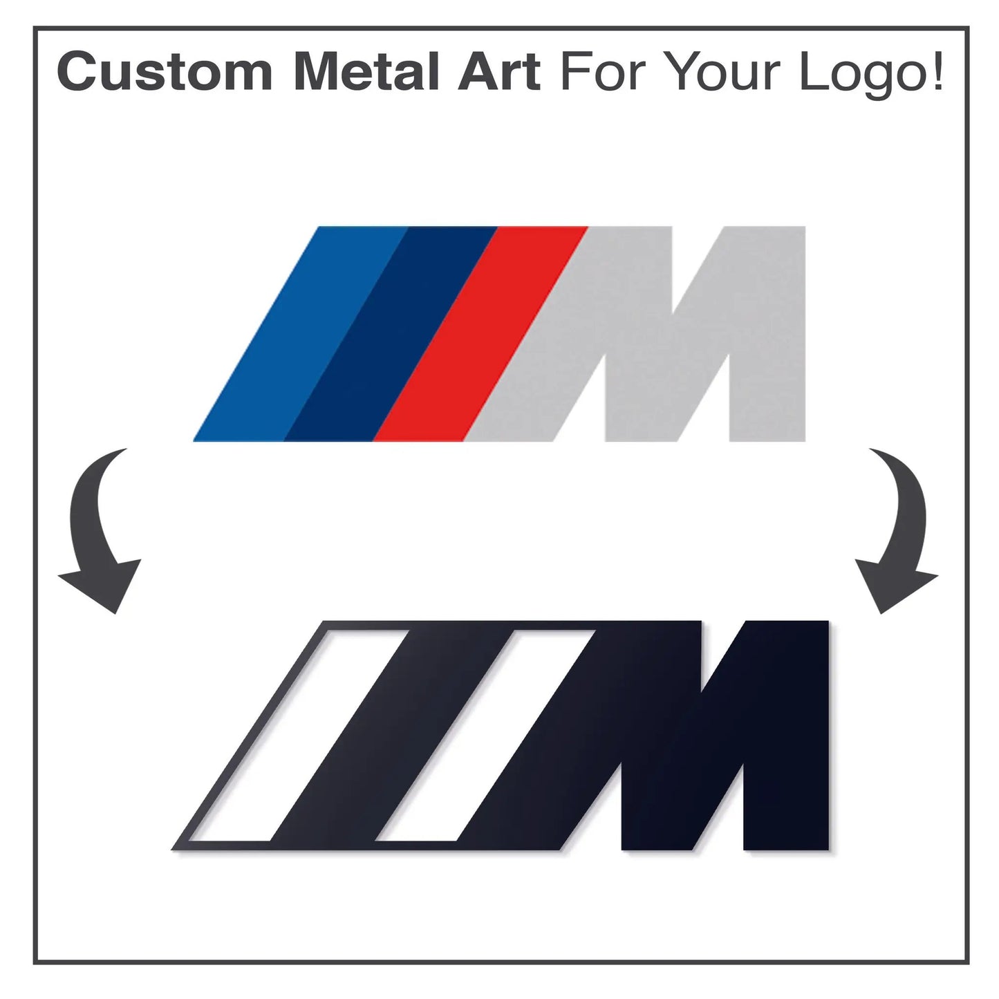 Metal Car Emblem MT0929 by Modello Turbo, metal artwork logo with bold M stripes on Tampa Home & Garden Store