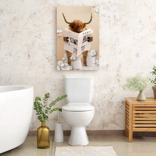Highland Cow Reading Newspaper canvas wall art by Tailored Canvases on Tampa Home & Garden Store