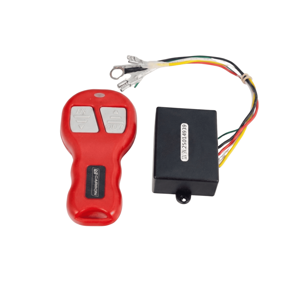 Carbon Offroad USA 12V wireless winch remote kit red handheld remote with IN/OUT, wiring harness on Tampa Home & Garden Store