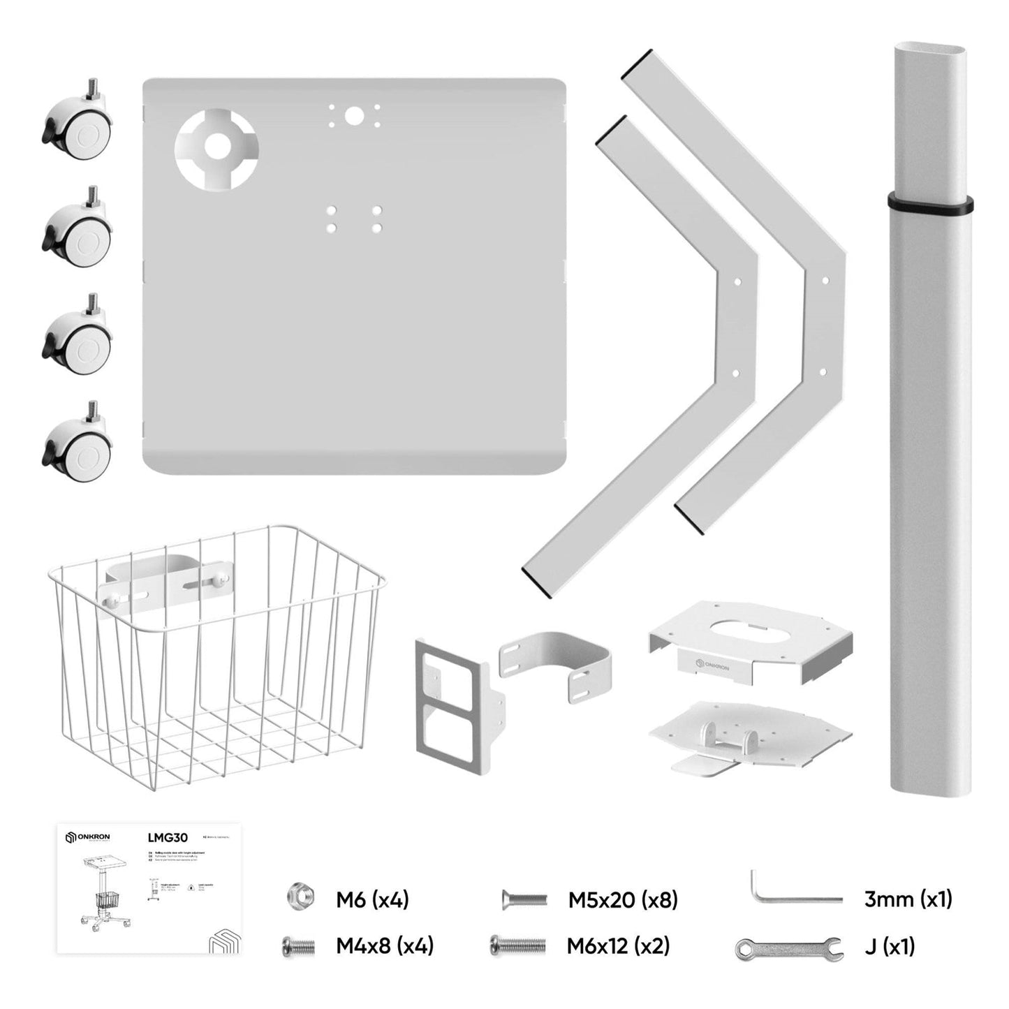 Escritorio de computadora portátil blanco estilo hospital con altura regulable