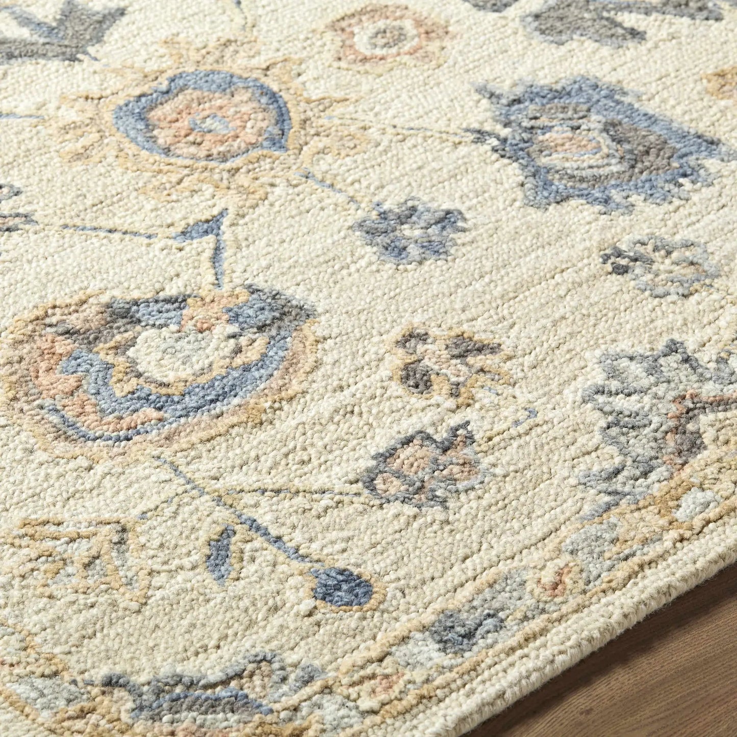 Candid Oushak Wool Area Rug dark brown floral on light beige field, Boutique Rugs on Tampa Home & Garden Store