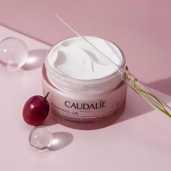 Caudalie Resveratrol Lift firming cashmere cream in pink jar with white cream on Tampa Home & Garden Store