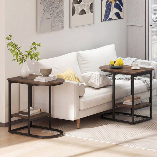 C-shaped DirectDeals side tables with storage shelves and marble tops, black metal frames on Tampa Home & Garden Store