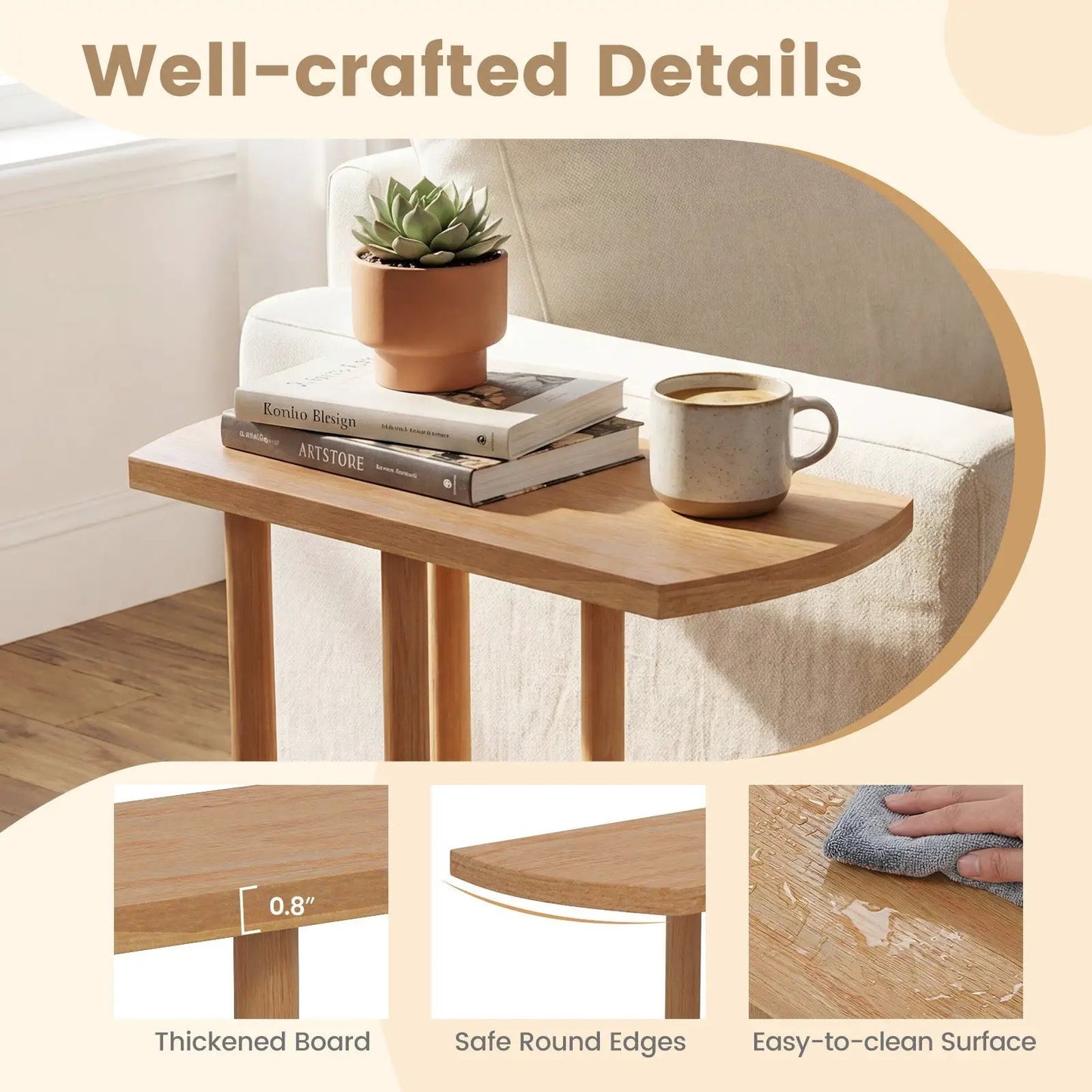 DirectDeals Narrow 2-Tier C-Shaped Teak Wood Side Table in Natural Finish on Tampa Home & Garden Store