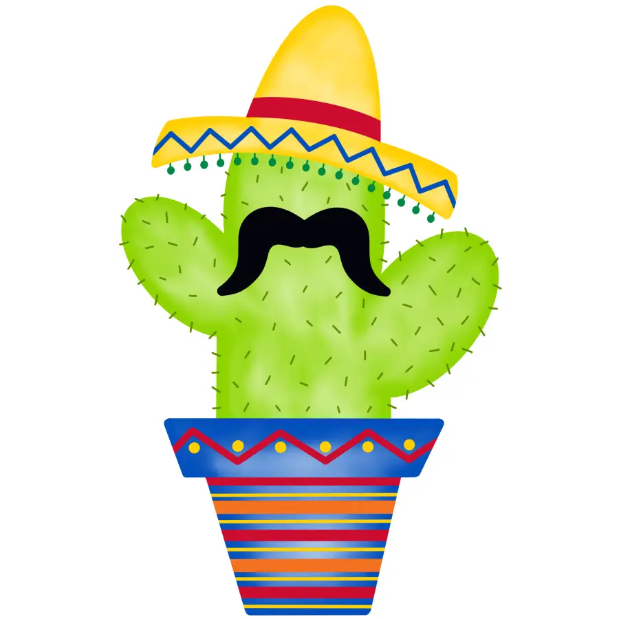 Cactus Fiesta Door Hanger 22in on Birch Wood with sombrero and mustache graphic on Tampa Home & Garden Store