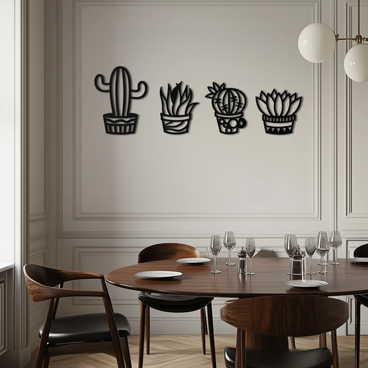 Cactus Silhouette Metal Wall Art – Modern Black Botanical Garden Decor- KAF520 - Tampa Home & Garden Store