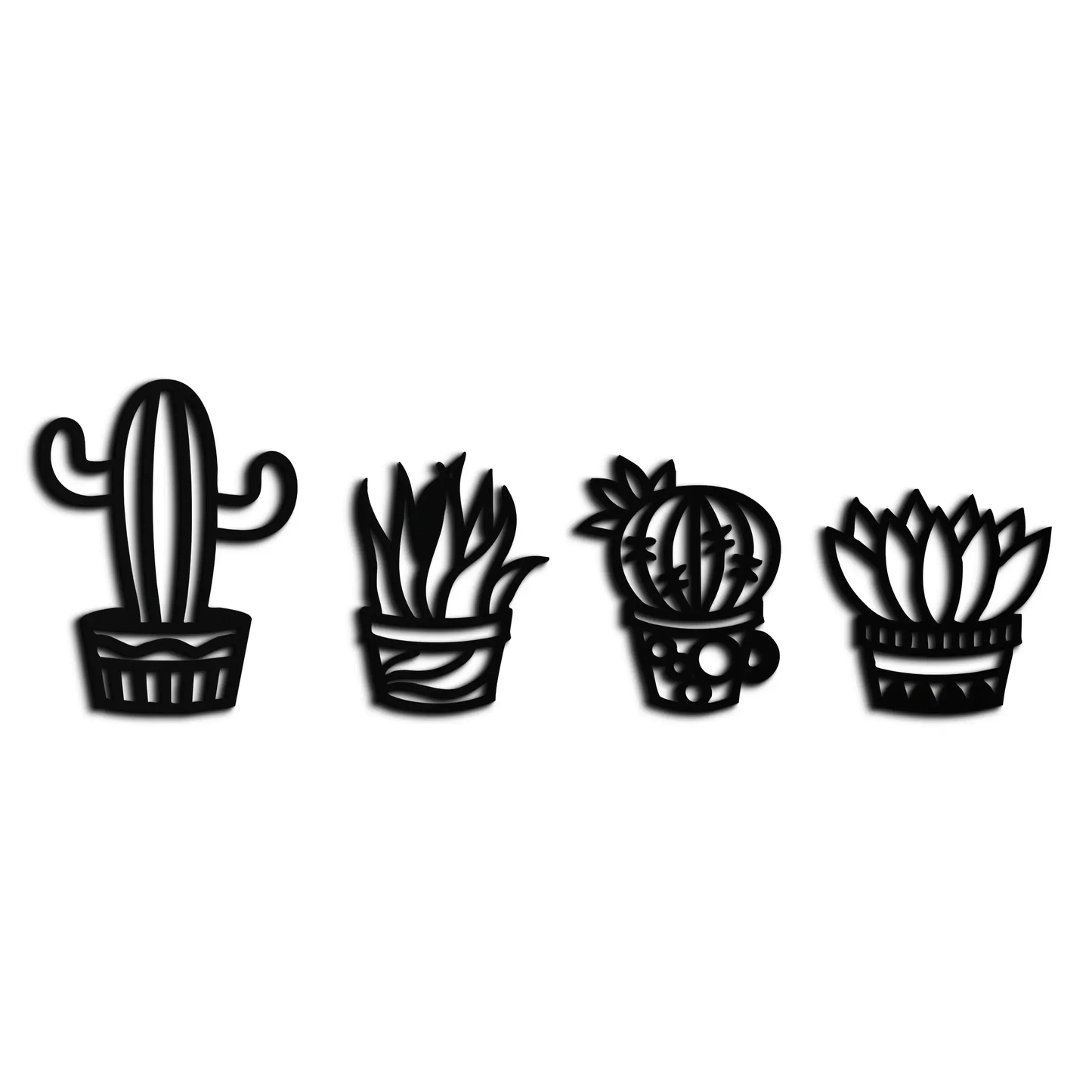 Cactus silhouette wall art in black metal, four potted cacti, modern decor on Tampa Home & Garden Store