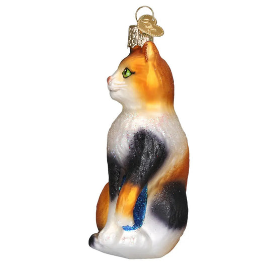 Calico Cat Glass Ornament orange white and black, handcrafted by The Country Christmas Loft on Tampa Home & Garden Store