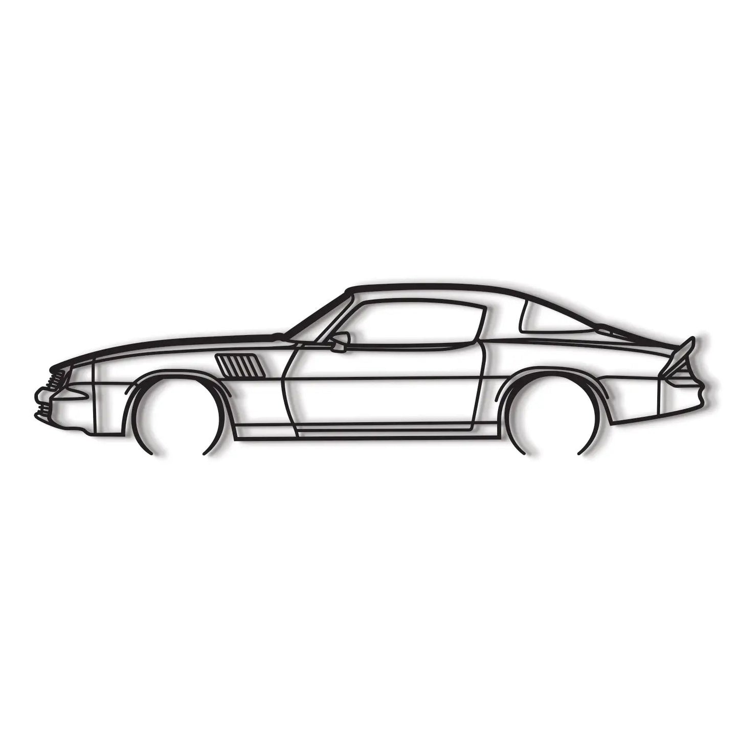 1978 Camaro Z28 metal wall art black line-drawing silhouette with side vents on Tampa Home & Garden Store