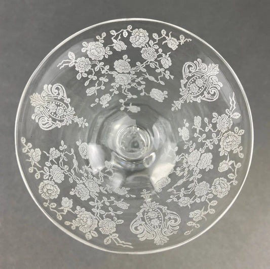 Cambridge Crystal Claret Glasses with Rosepoint etched floral motif on Tampa Home & Garden Store