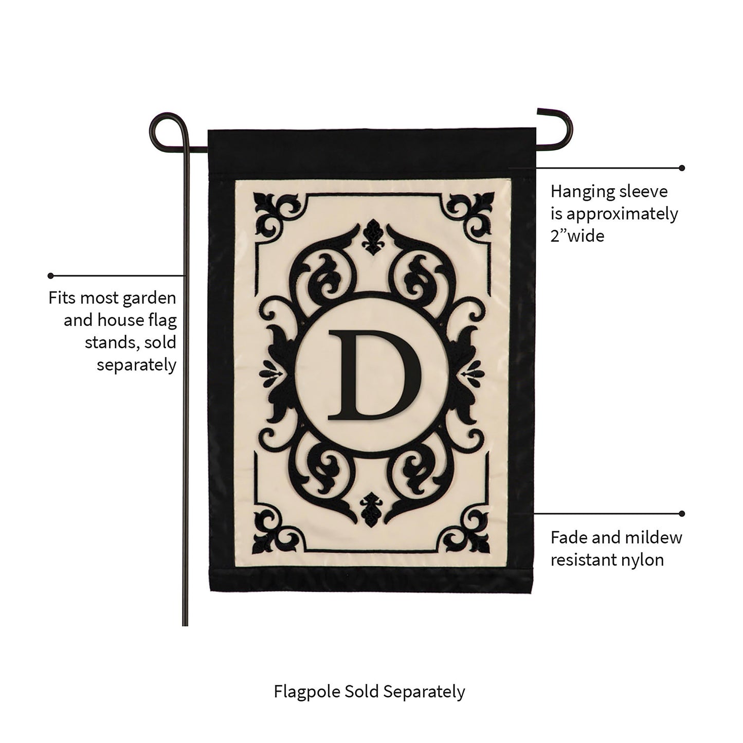 Cambridge Monogram Garden Applique Flag, Letter D - Tampa Home & Garden Store