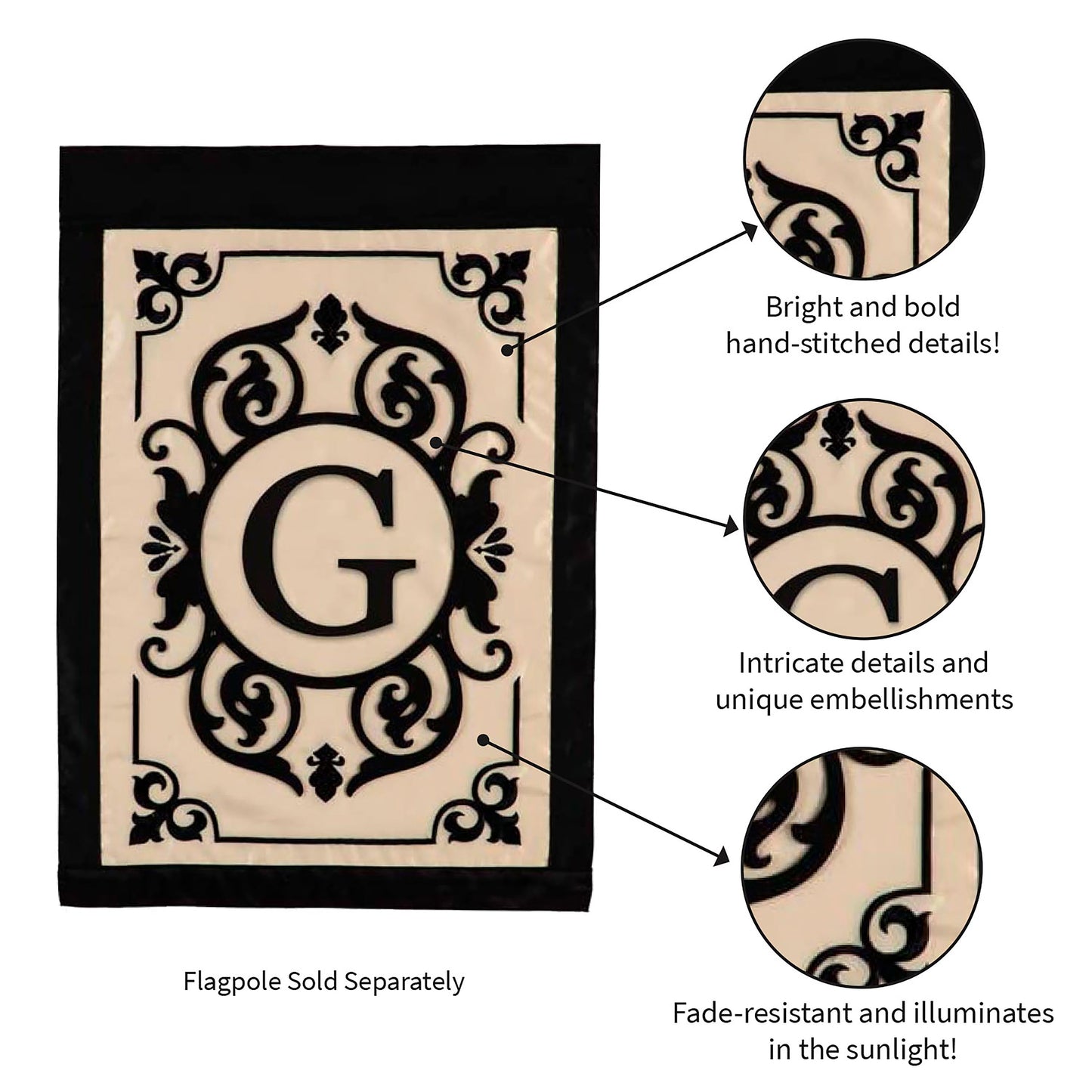 Cambridge Monogram Garden Applique Flag, Letter G - Tampa Home & Garden Store