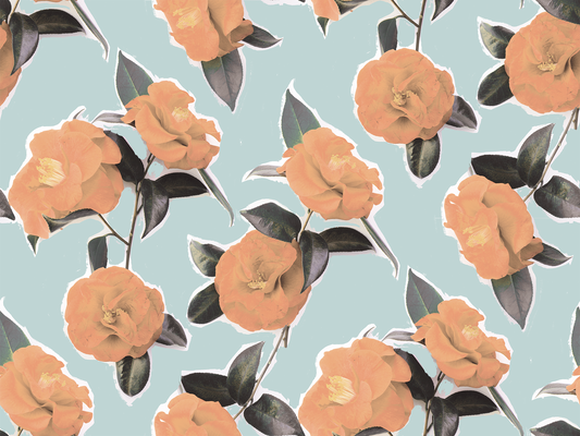Camellia Floral Wallpaper in Light Blue Hue by Samantha Santana Creative on Tampa Home & Garden Store