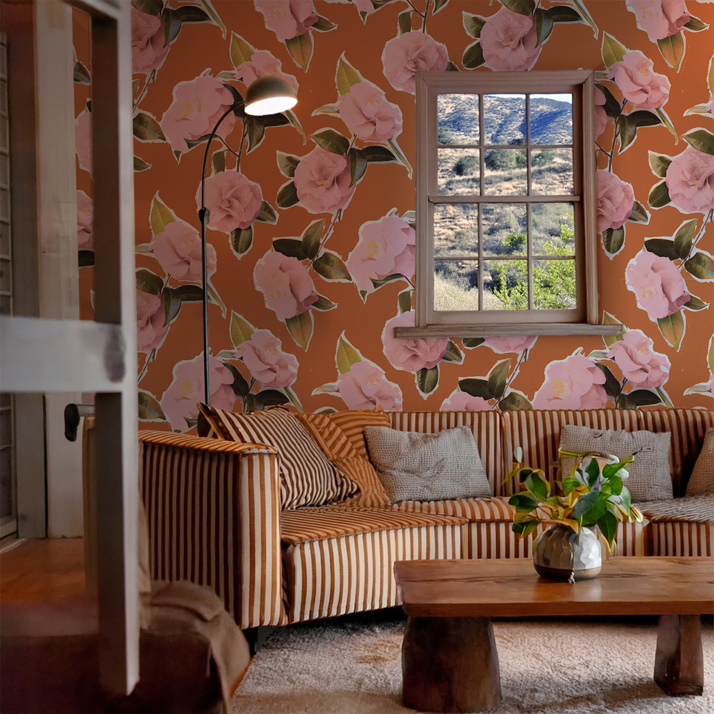 Camellia Wallpaper, rust - Tampa Home & Garden Store