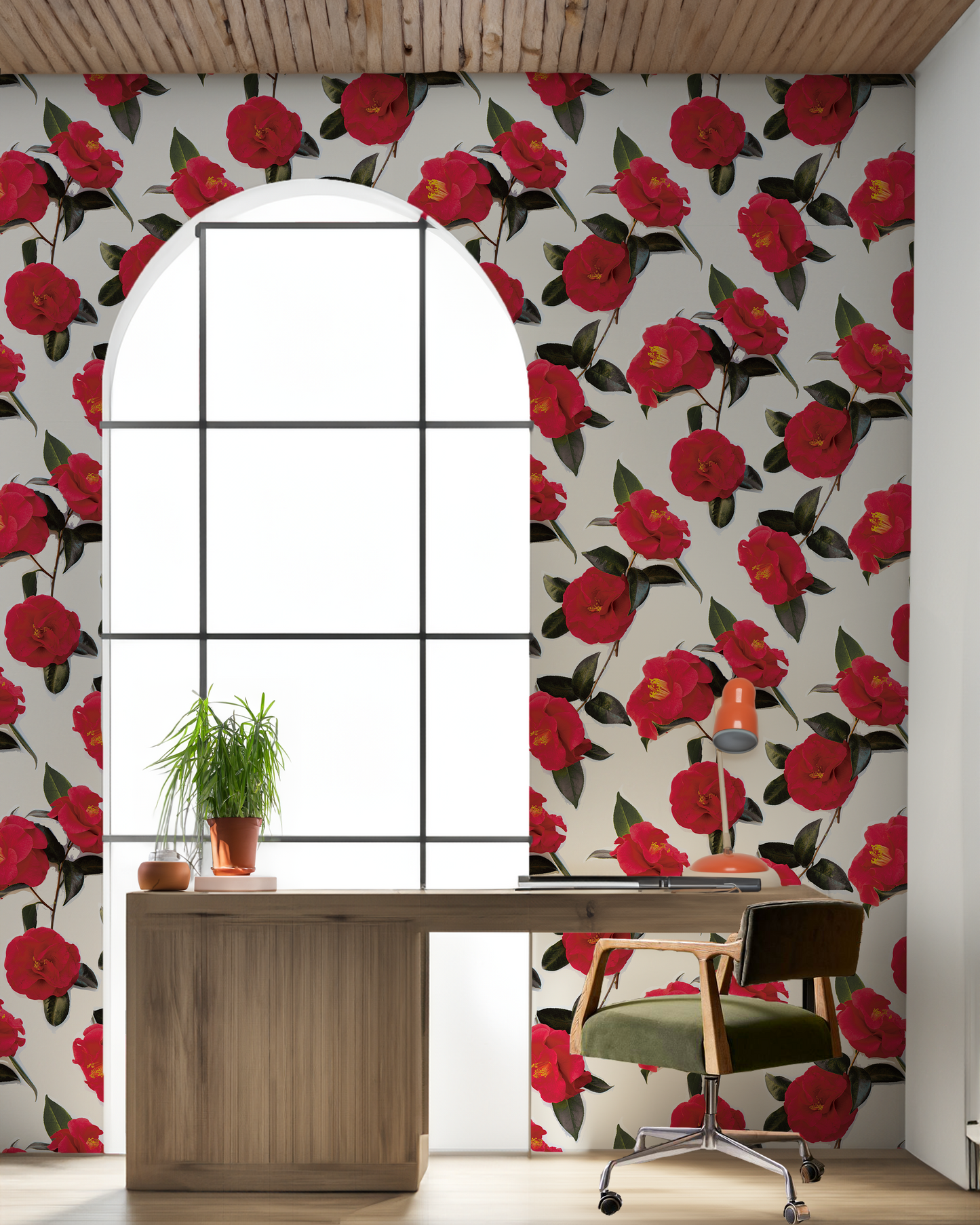Camellia Wallpaper, white and red - Tampa Home & Garden Store