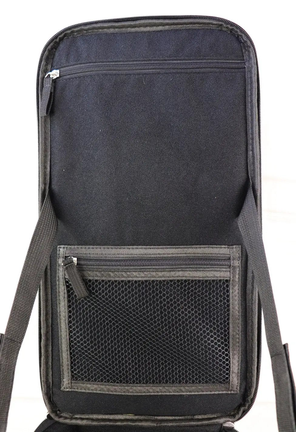 Goggle case interior for 5 goggles, black fabric with zippered top pocket and front mesh pocket on Tampa Home & Garden Store