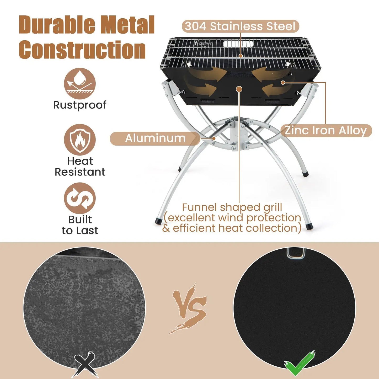 3-in-1 Camping Campfire Grill with Stainless Steel Grills Carrying Bag & Gloves-Silver - Tampa Home & Garden Store