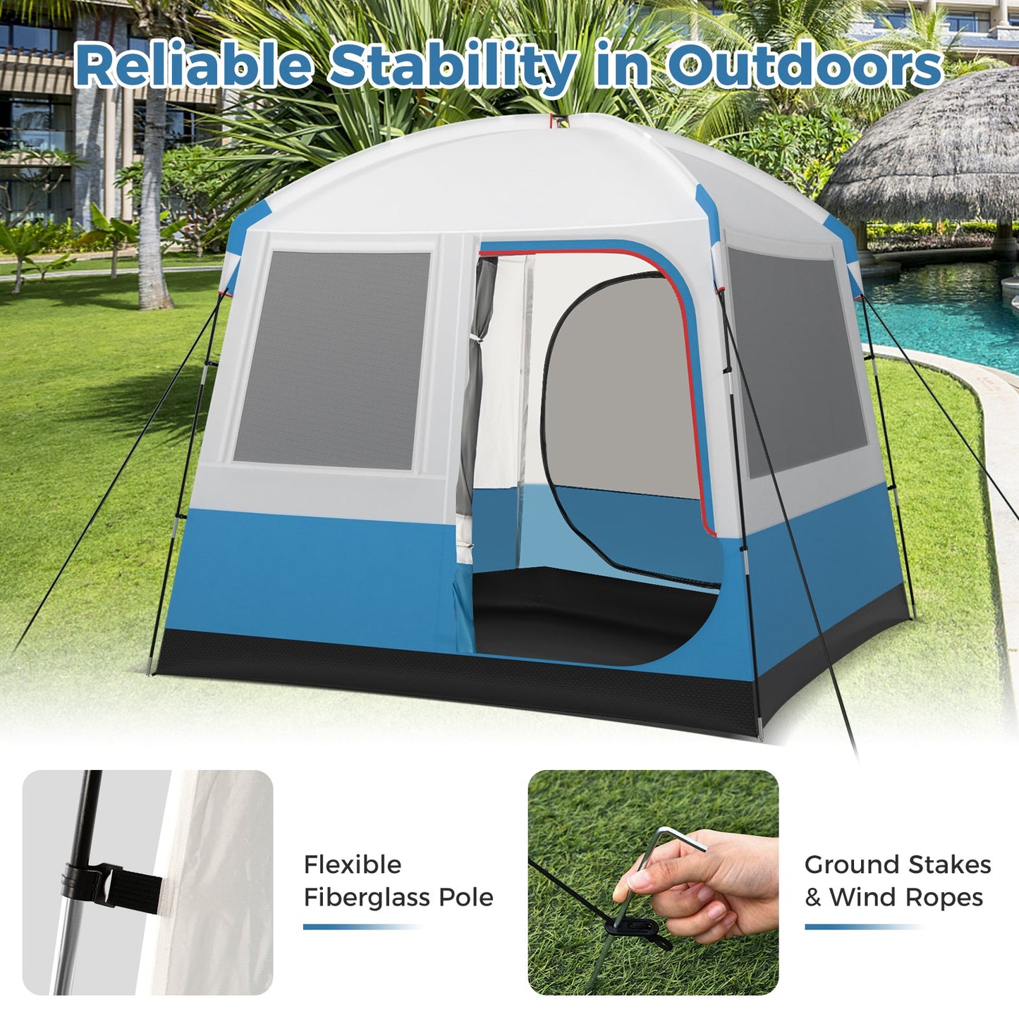 5 Person Camping Tent with Mesh Windows white and blue by DirectDeals group tent on Tampa Home & Garden Store