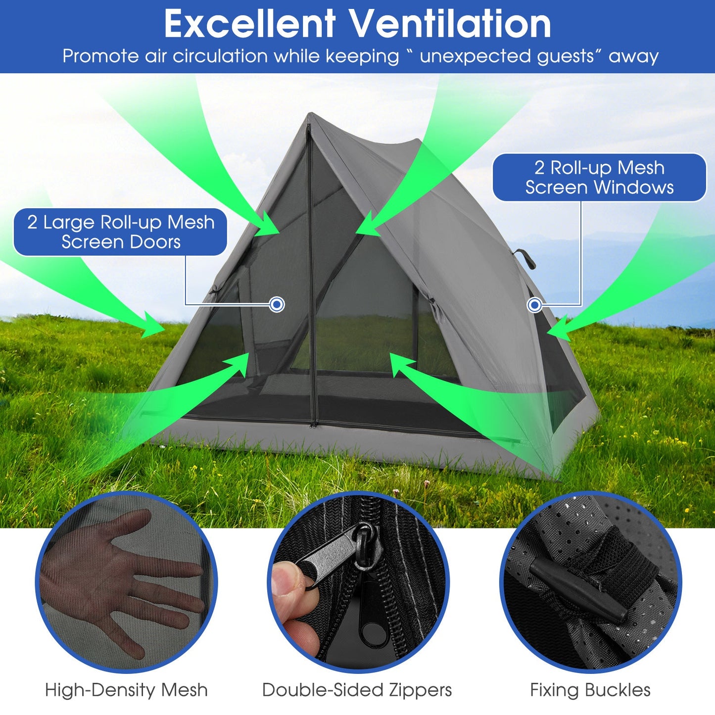 GemGear gray pop-up camping tent for 2-3 with rainfly, carry bag, and mesh doors and windows on Tampa Home & Garden Store