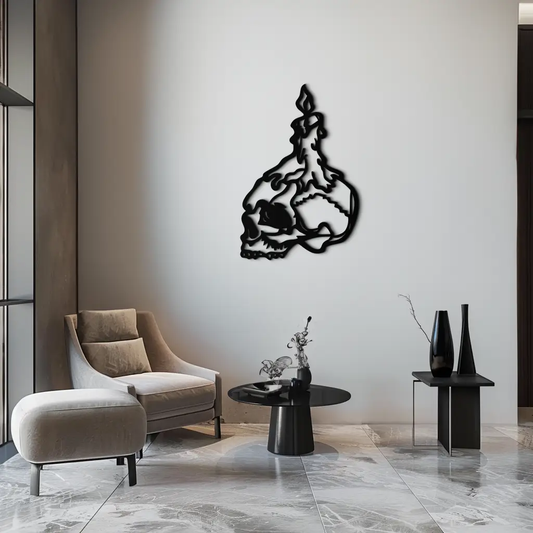 Candle on Skull Gothic Style Modern Metal Wall Art by Enova Art; black skull silhouette on Tampa Home & Garden Store