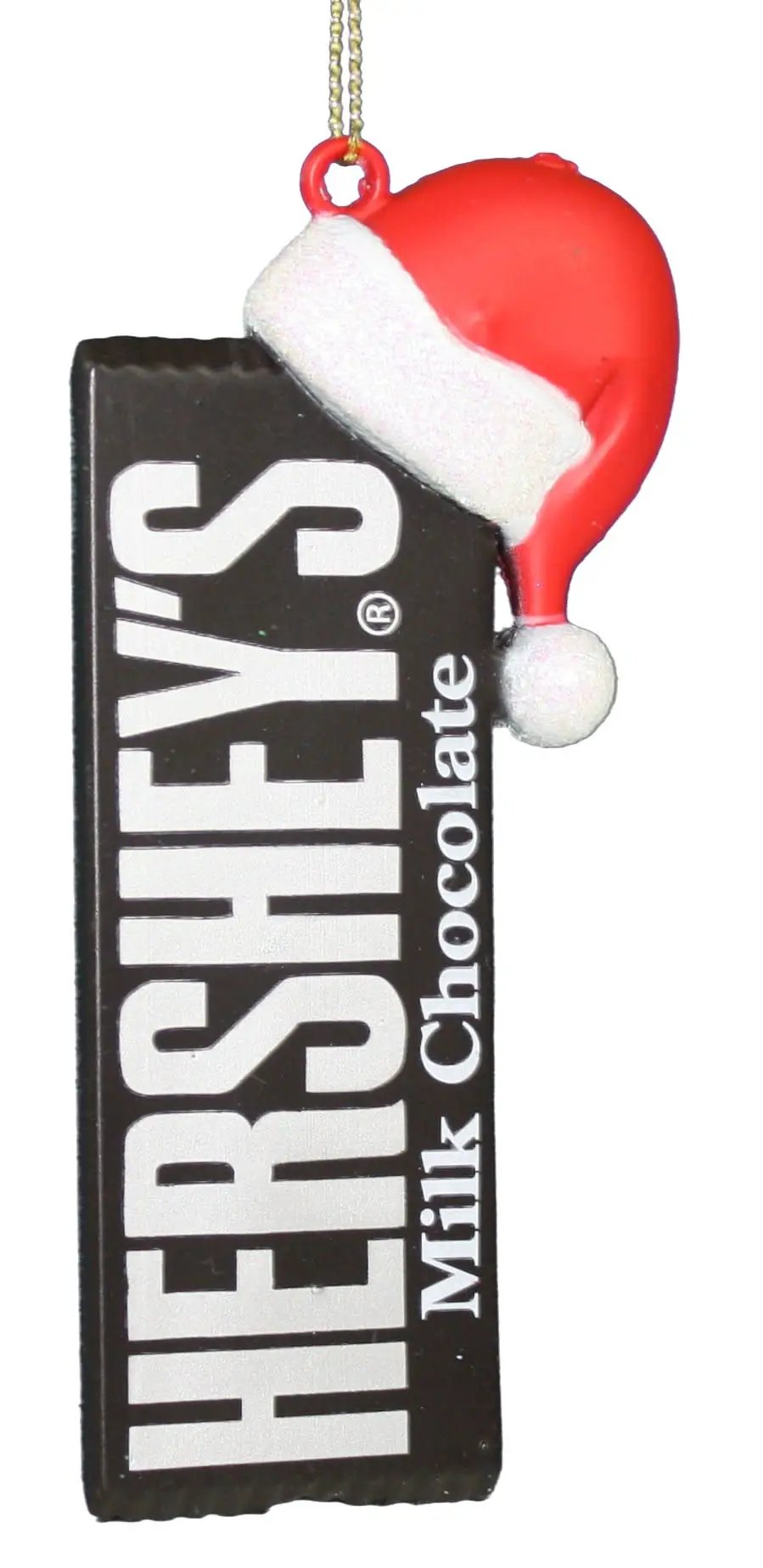 Hershey's Milk Chocolate Bar Ornament with red Santa hat and black Hershey's tag on Tampa Home & Garden Store