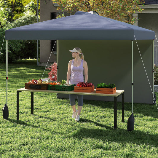 10 X 10 FT Pop up Canopy Tent with 1 Sidewall and Wheeled Bag-Gray