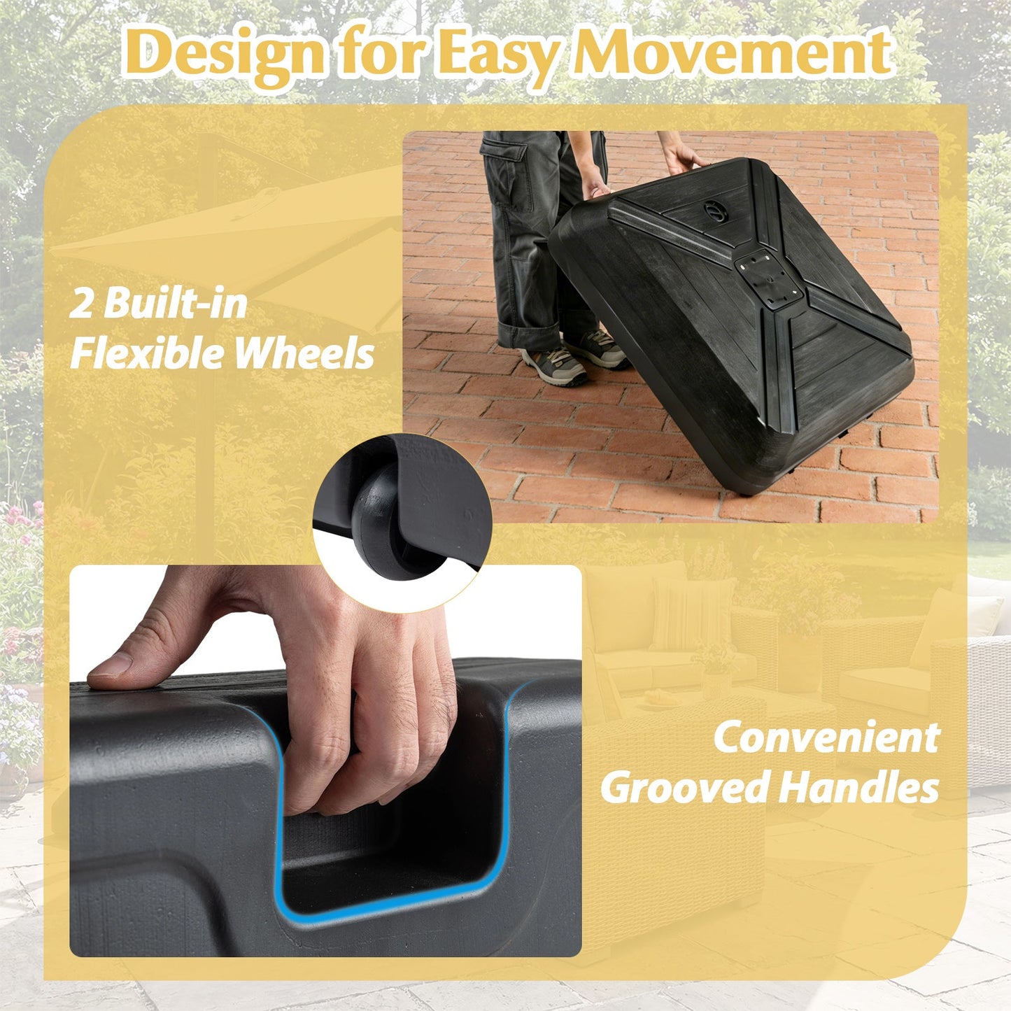 DirectDeals Cantilever Offset Umbrella Base with Wheels, black base, built-in wheels and handles on Tampa Home & Garden Store