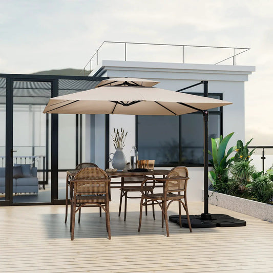 9.5 Feet Cantilever Patio Umbrella with 360Β° Rotation and Double Top-Beige - Tampa Home & Garden Store