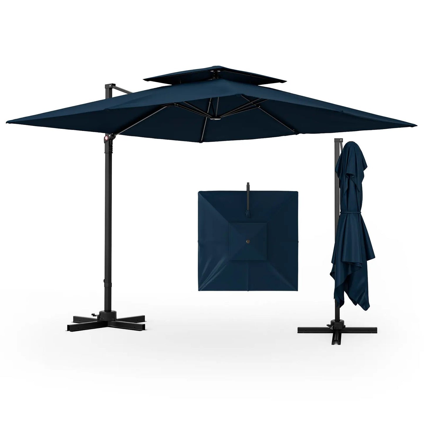 Cantilever patio umbrella 9.5ft navy blue with 360° rotation; includes base DirectDeals on Tampa Home & Garden Store