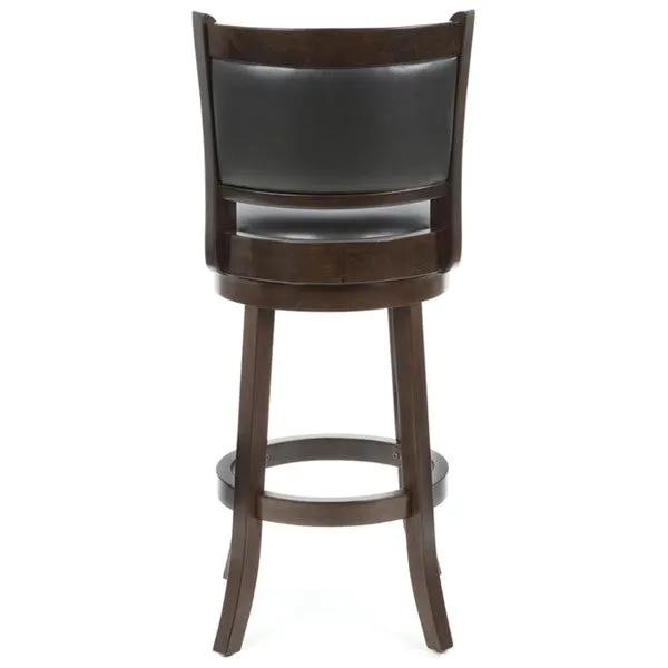 Cappuccino 29-Inch Swivel Barstool with Faux Leather Cushioned Seat and Back, wooden frame on Tampa Home & Garden Store