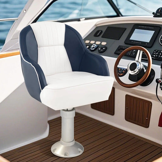 Captain Bucket Seat Boat Chair with PVC Leather in navy/white, DirectDeals on Tampa Home & Garden Store