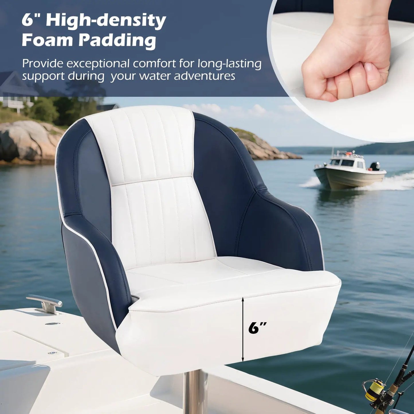 Captain Bucket Seat Boat Chair with PVC Leather in navy and white by DirectDeals, swim seat on Tampa Home & Garden Store