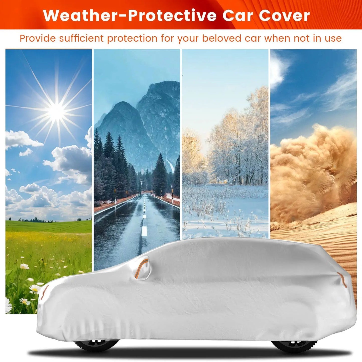 Car cover for SUVs up to 200 inches with UV protection white vehicle under four-season backdrop on Tampa Home & Garden Store