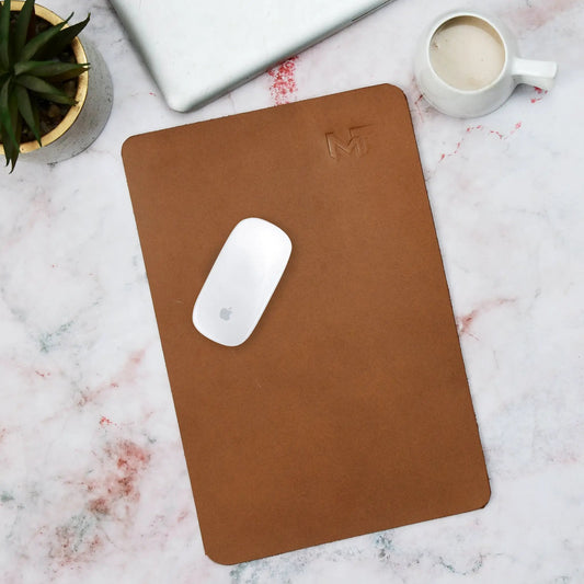 Caramel leather desk mat and mouse pad 2-piece set by Classy Leather Bags, desk accessory on Tampa Home & Garden Store