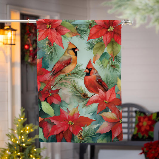 Cardinals In Winter Suede House Flag - Tampa Home & Garden Store