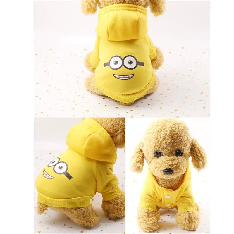 Cartoon hoodie for small dogs in bright yellow with minion-face print fleece lining on Tampa Home & Garden Store