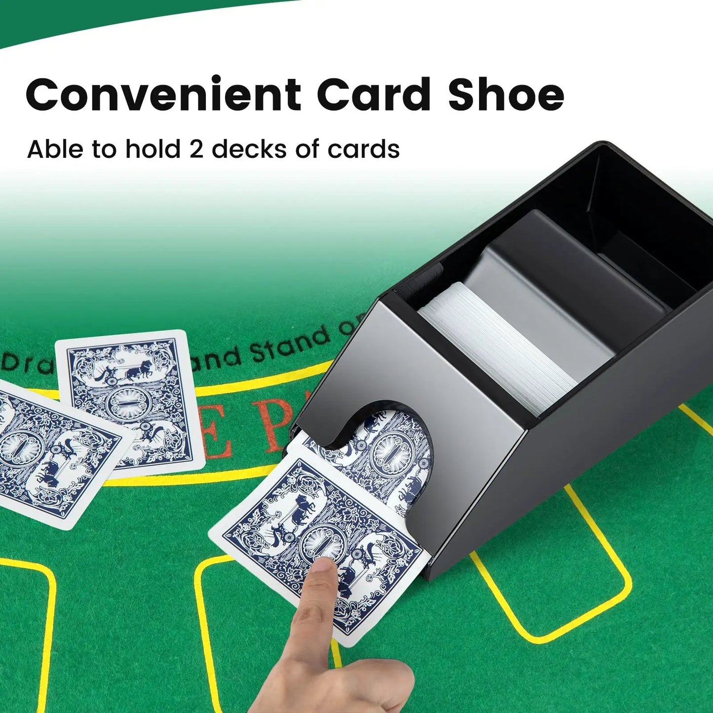 14 Gram poker chips 300-piece casino set with black card shoe and blue-backed cards on felt on Tampa Home & Garden Store