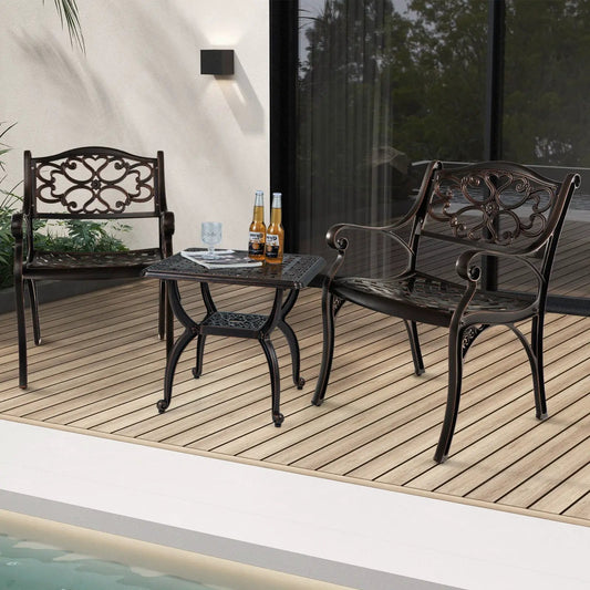 Cast Aluminum Dining Chairs Set of 2 with Patio Chairs Armrests Flower Pattern-Bronze - Tampa Home & Garden Store
